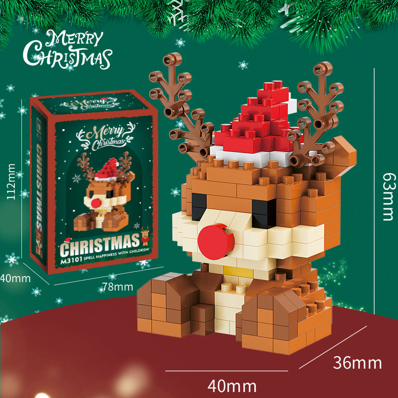 Figuras navideñas de mini bloques de construcción – Set de regalo con Papá Noel, muñeco de nieve, reno y árbol