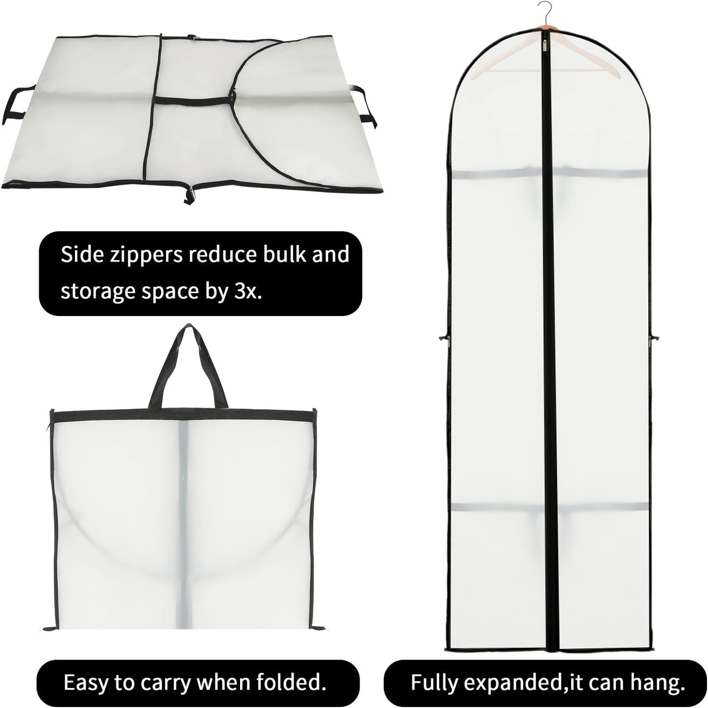 Funda de Almacenamiento para Prendas Largas – Bolsa para Vestidos de 70.87" (180.00 cm) con Cremallera y Ventana (2-Pack)