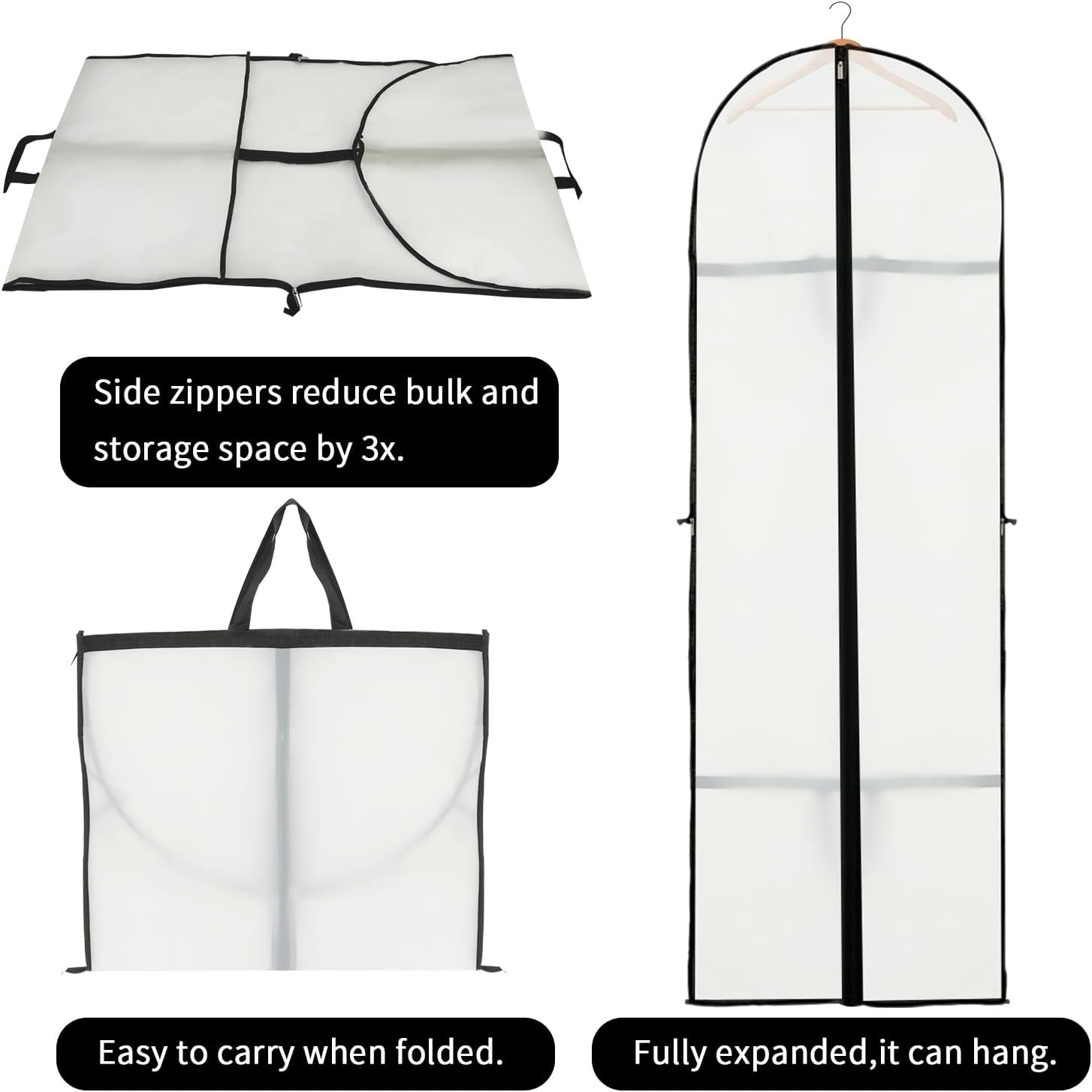 Funda de Almacenamiento para Prendas Largas – Bolsa para Vestidos de 70.87" (180.00 cm) con Cremallera y Ventana (2-Pack)