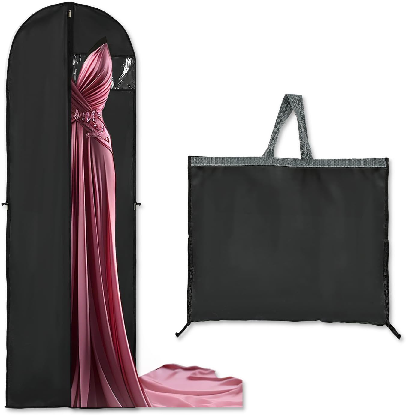 Funda de Almacenamiento para Prendas Largas – Bolsa para Vestidos de 70.87" (180.00 cm) con Cremallera y Ventana (2-Pack)