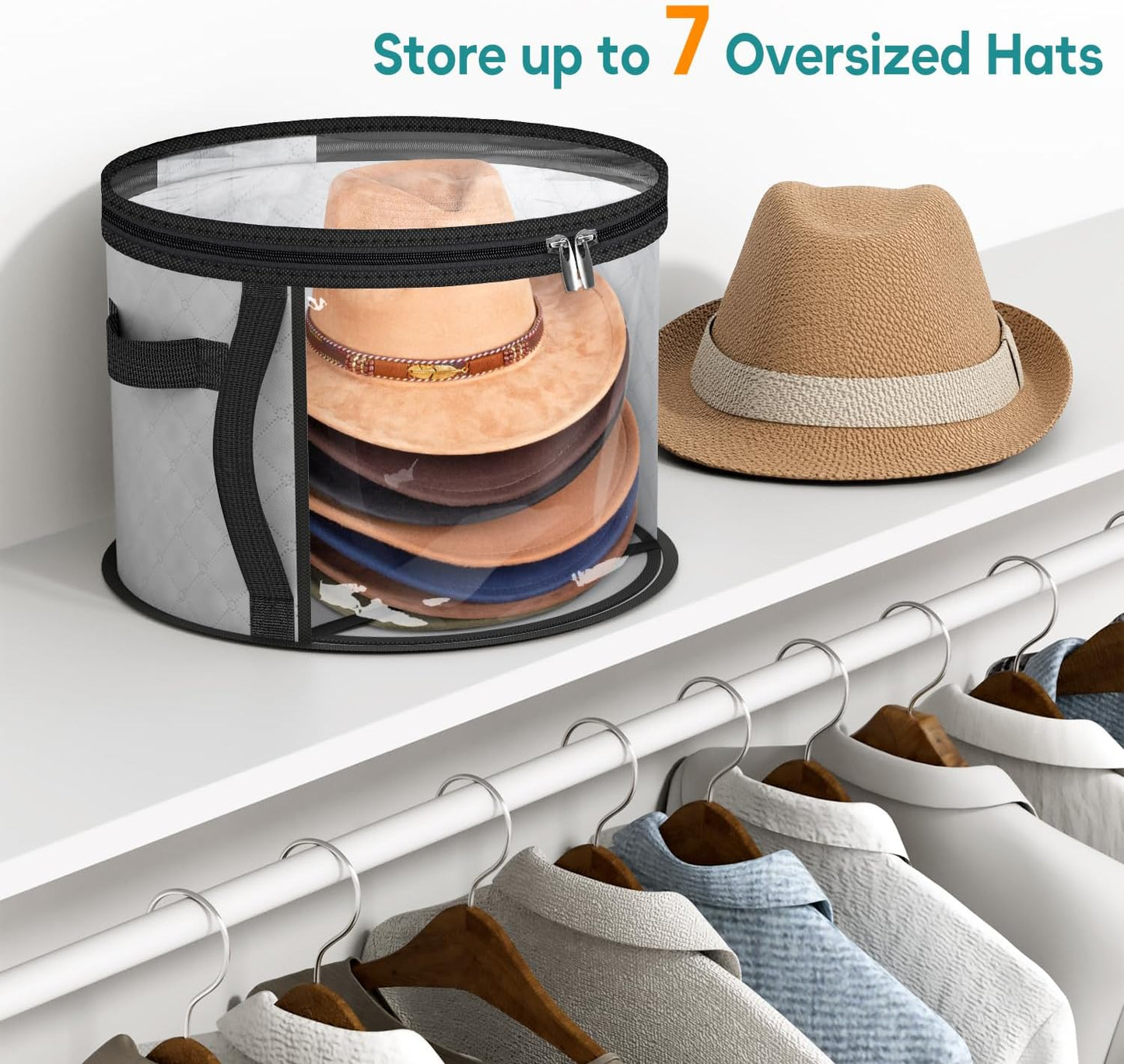 Funda de Almacenamiento para Sombreros Grande y Transparente – Organizador de Sombreros de Ala Ancha con Asas
