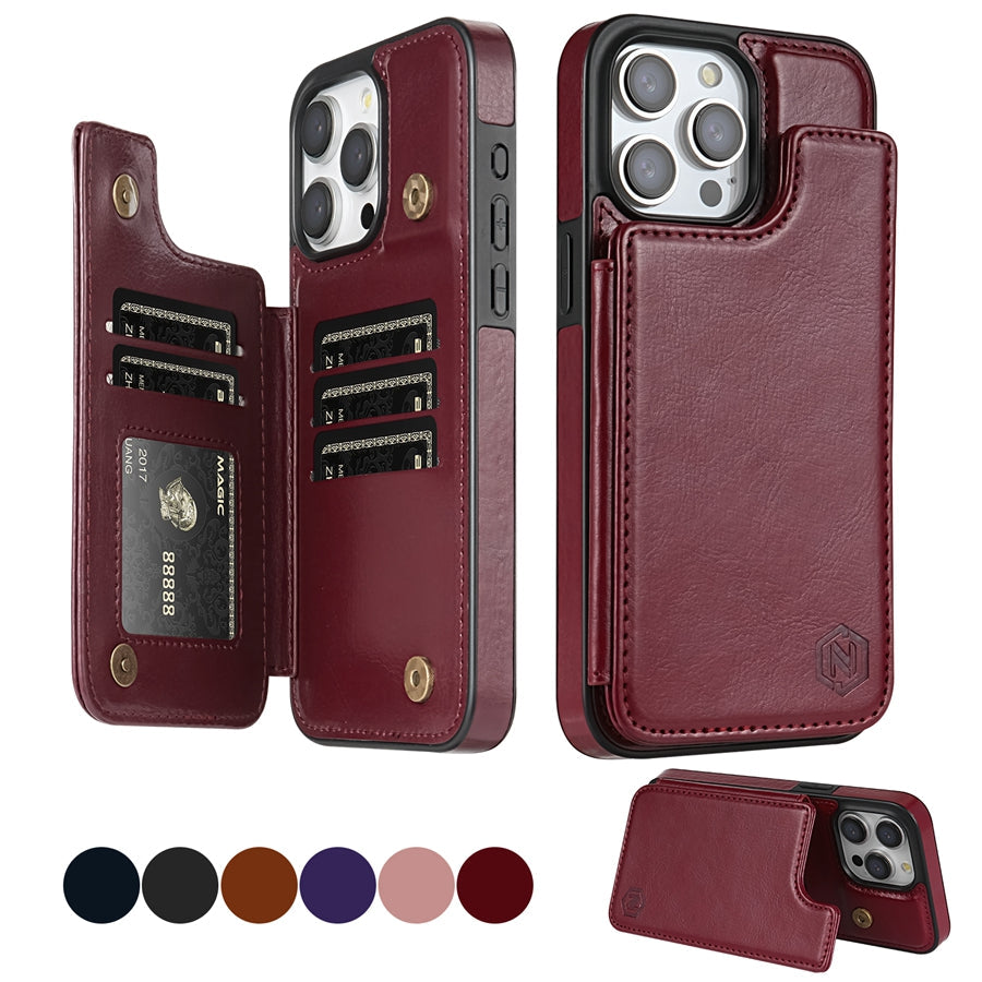 Funda de Cuero para Teléfono con Ranuras para Tarjetas y Cierre Magnético