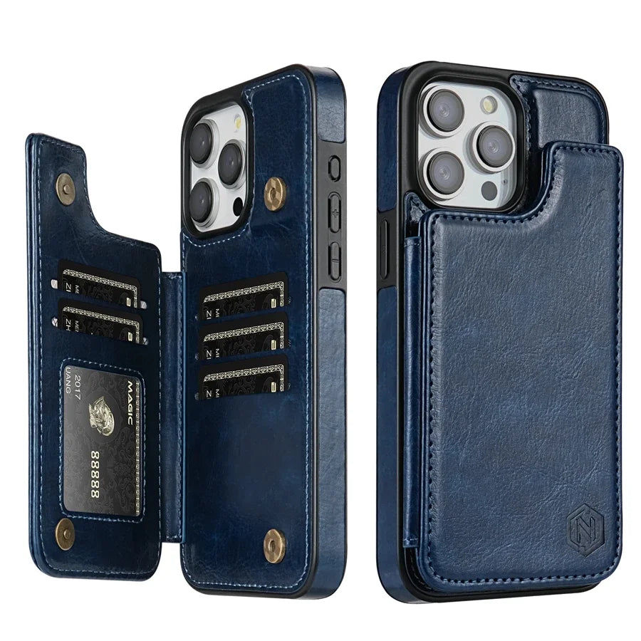 Funda de Cuero para Teléfono con Ranuras para Tarjetas y Cierre Magnético