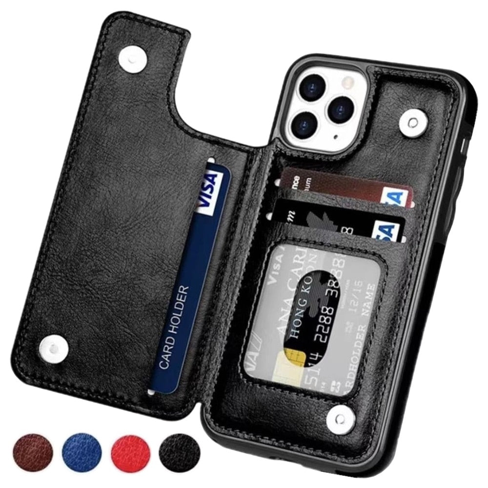 Funda de Cuero para Teléfono con Ranuras para Tarjetas y Cierre Magnético