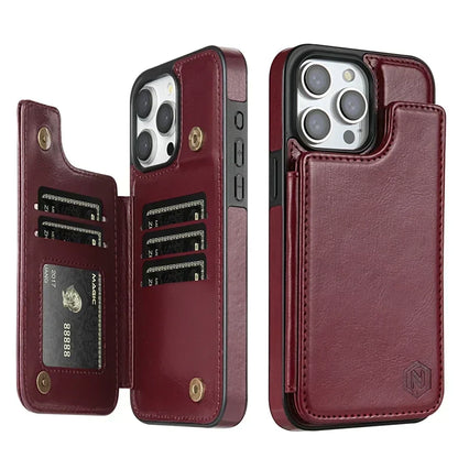 Funda de Cuero para Teléfono con Ranuras para Tarjetas y Cierre Magnético