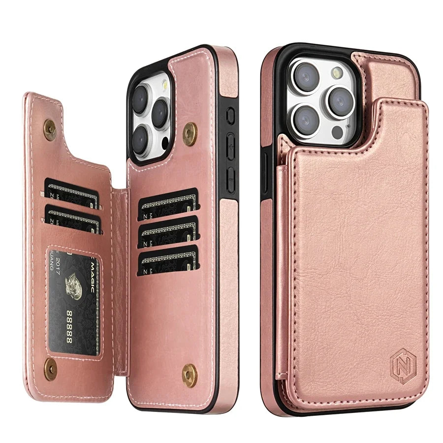 Funda de Cuero para Teléfono con Ranuras para Tarjetas y Cierre Magnético