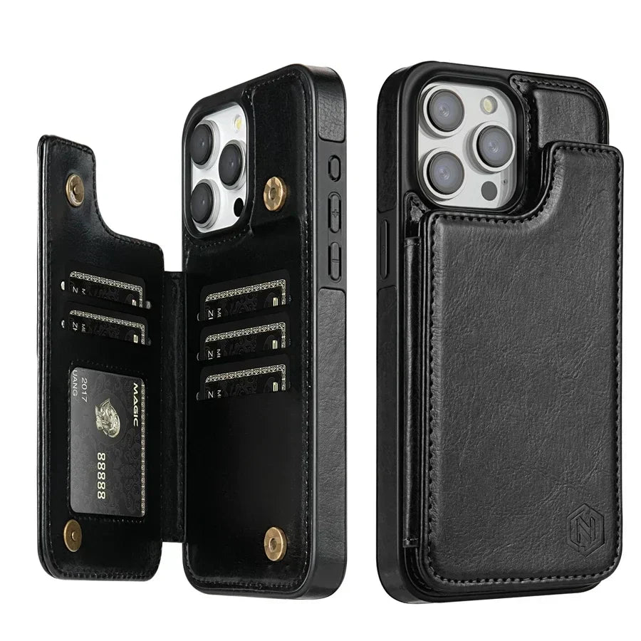 Funda de Cuero para Teléfono con Ranuras para Tarjetas y Cierre Magnético