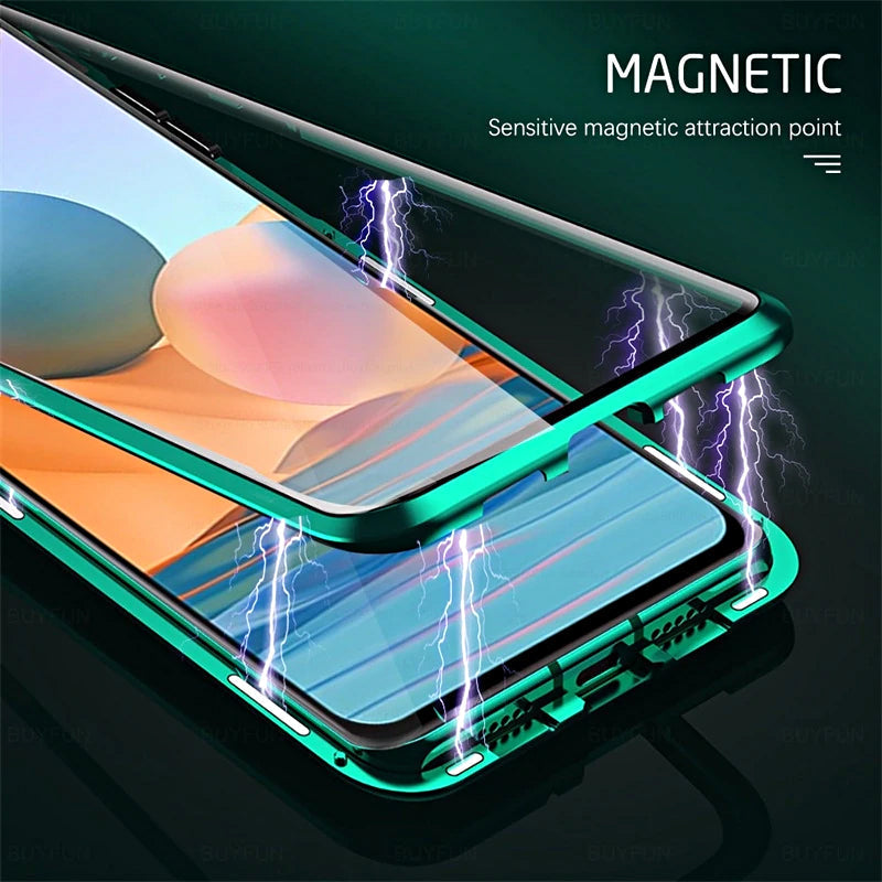 Funda de teléfono de vidrio templado magnético de doble cara para Samsung