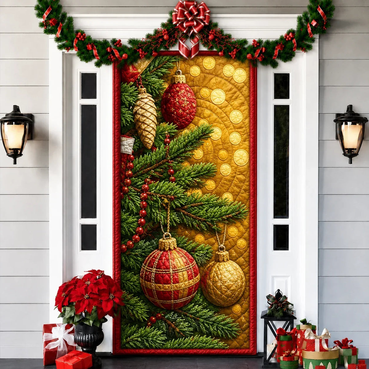 Funda decorativa para puerta navideña con estampado de efecto 3D
