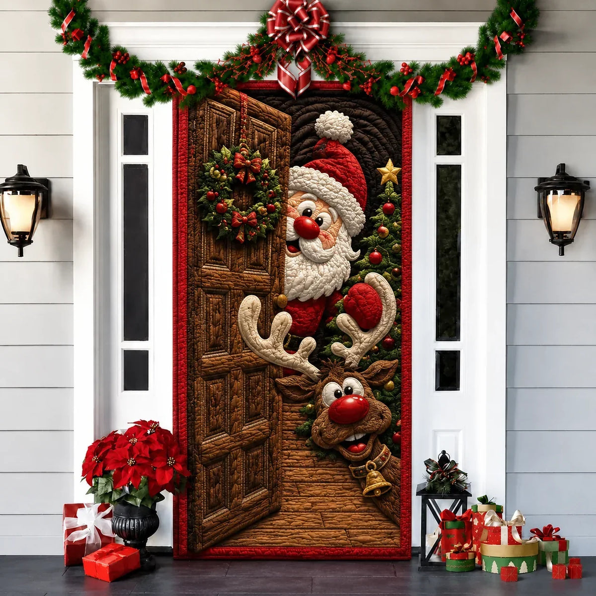 Funda decorativa para puerta navideña con estampado de efecto 3D