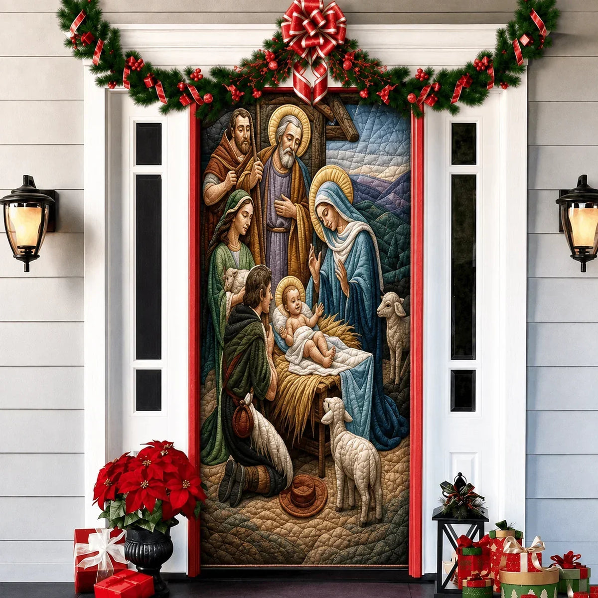 Funda decorativa para puerta navideña con estampado de efecto 3D
