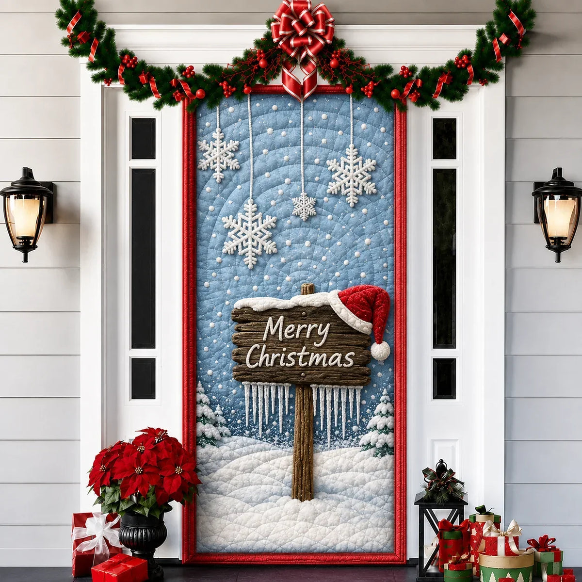 Funda decorativa para puerta navideña con estampado de efecto 3D