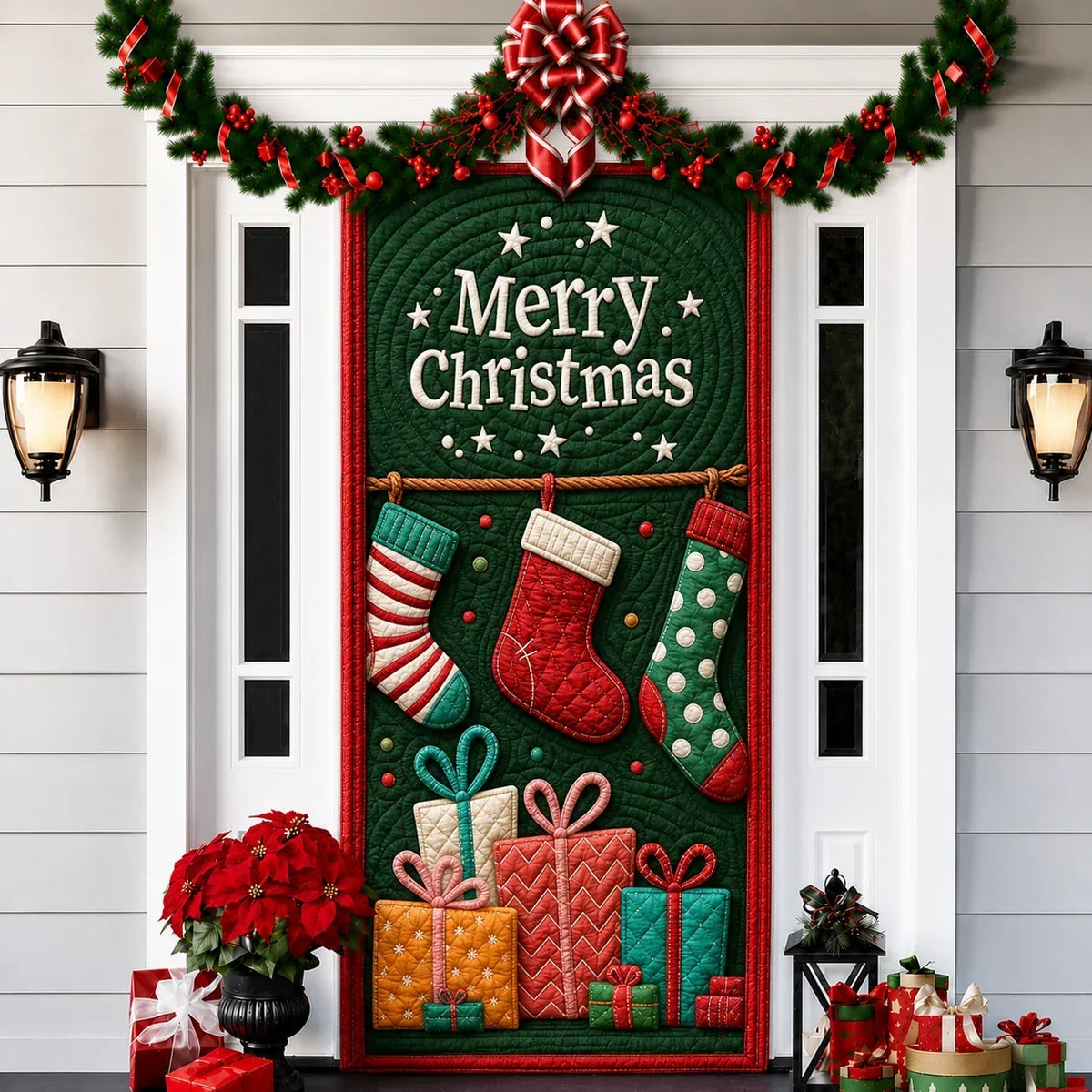 Funda decorativa para puerta navideña con estampado de efecto 3D