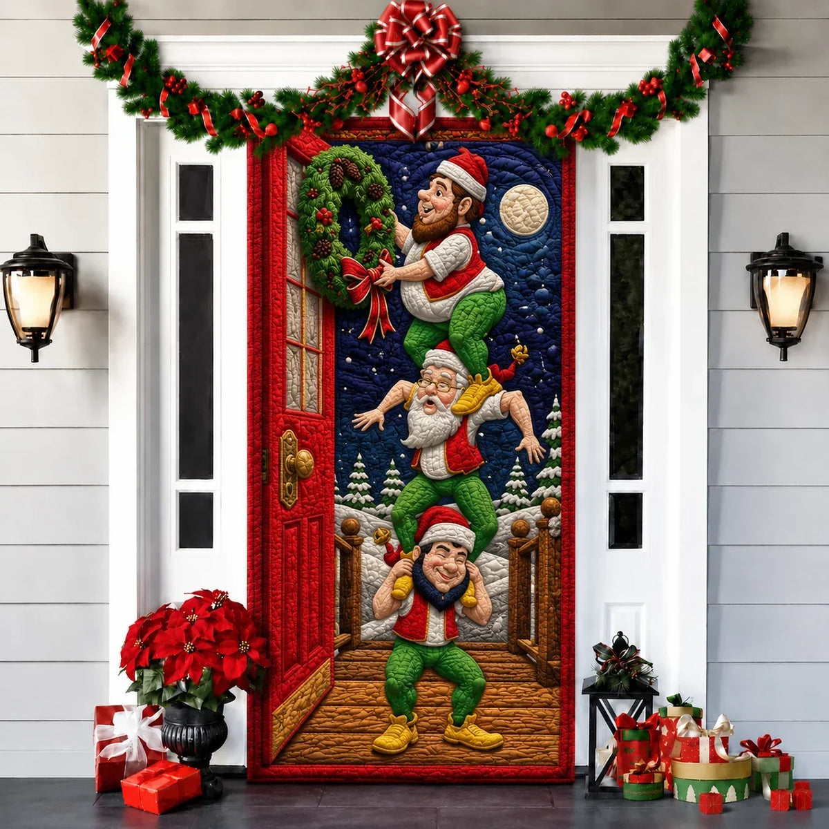 Funda decorativa para puerta navideña con estampado de efecto 3D