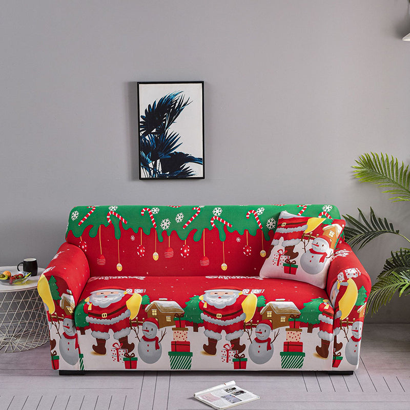 Funda elástica universal para sofá con diseño navideño