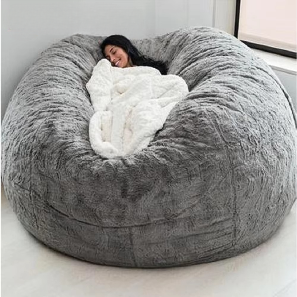 Funda gigante para puf de pelo sintético esponjoso – Sofá lounge ultrasuave (solo funda)