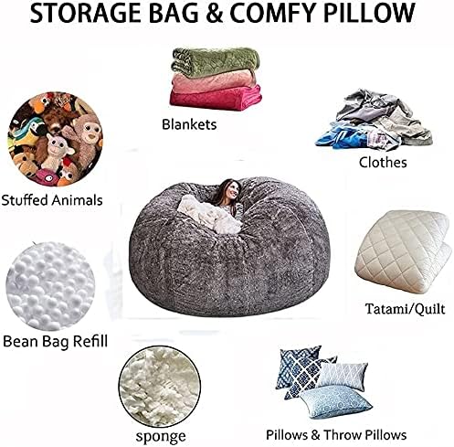 Funda gigante para puf de pelo sintético esponjoso – Sofá lounge ultrasuave (solo funda)