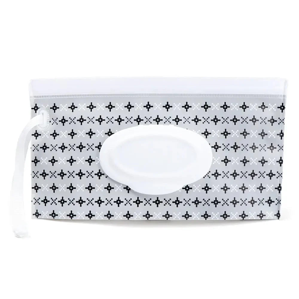 Funda portátil para toallitas húmedas de bebé con tapa abatible y correa con broche