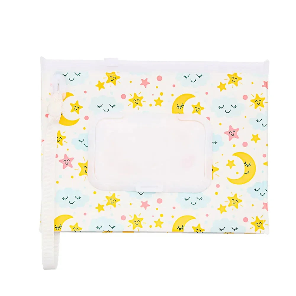 Funda portátil para toallitas húmedas de bebé con tapa abatible y correa con broche