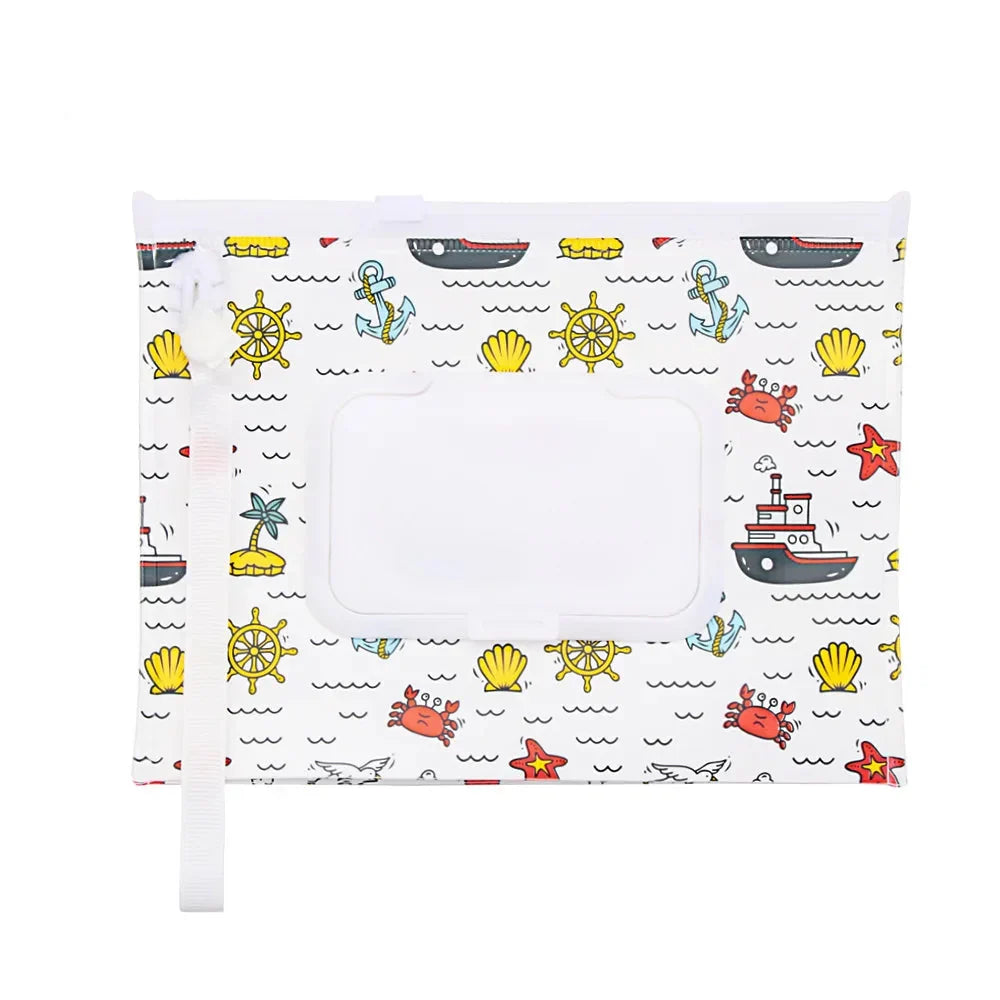 Funda portátil para toallitas húmedas de bebé con tapa abatible y correa con broche