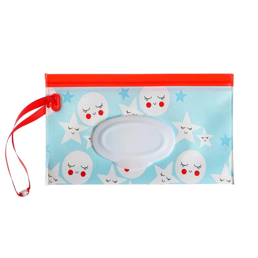 Funda portátil para toallitas húmedas de bebé con tapa abatible y correa con broche