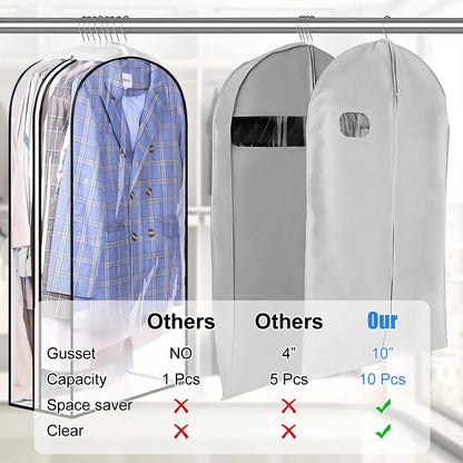 Fundas de Ropa Transparentes con Inserciones – Paquete de 6 Fundas de Almacenamiento con Cremallera Lateral