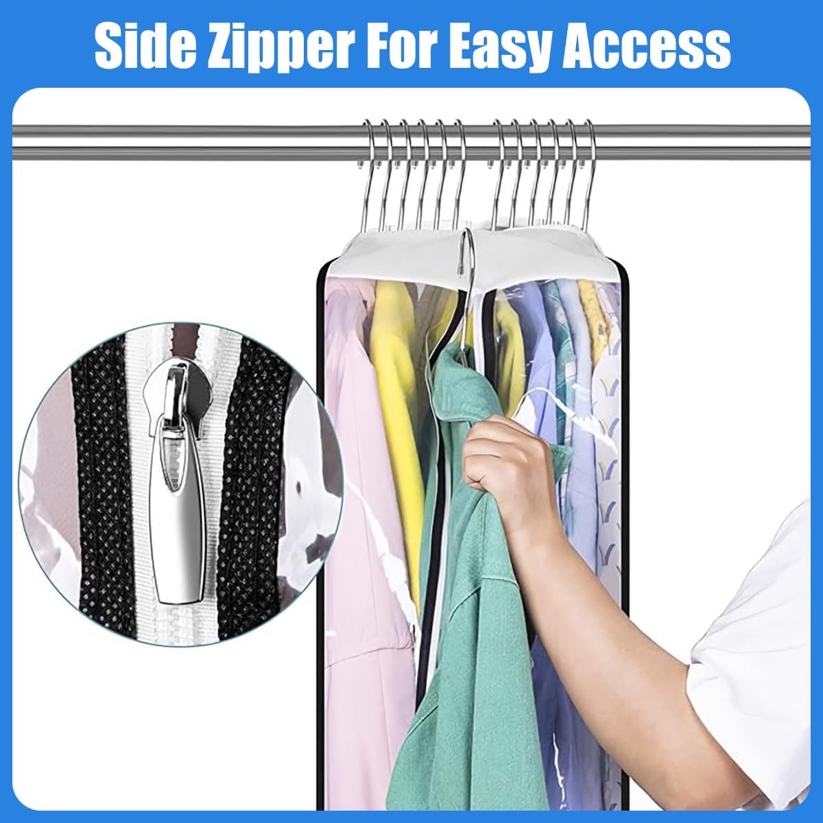 Fundas de Ropa Transparentes con Inserciones – Paquete de 6 Fundas de Almacenamiento con Cremallera Lateral