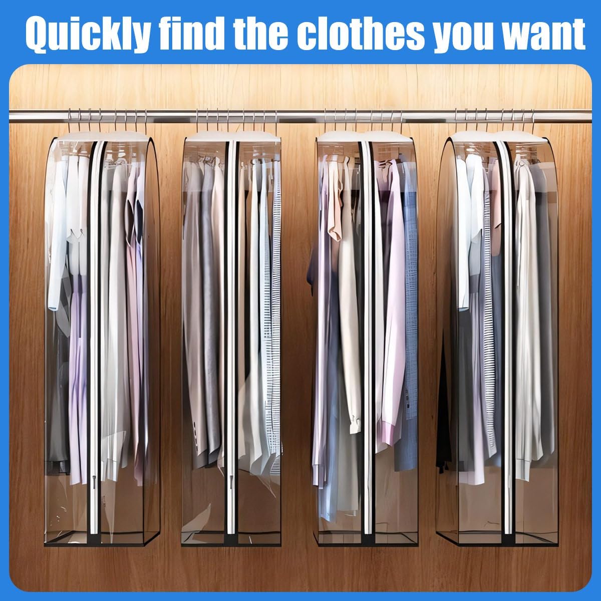 Fundas de Ropa Transparentes con Inserciones – Paquete de 6 Fundas de Almacenamiento con Cremallera Lateral