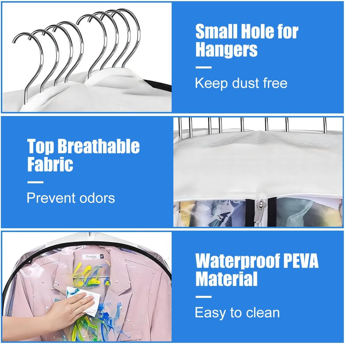Fundas de Ropa Transparentes con Inserciones – Paquete de 6 Fundas de Almacenamiento con Cremallera Lateral