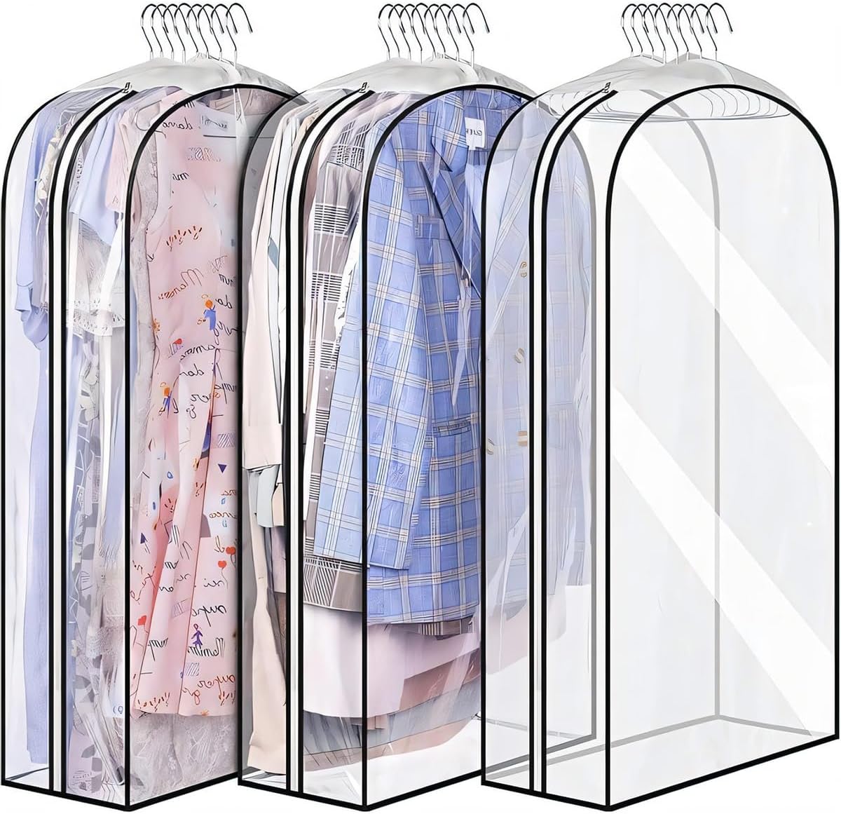 Fundas de Ropa Transparentes con Inserciones – Paquete de 6 Fundas de Almacenamiento con Cremallera Lateral