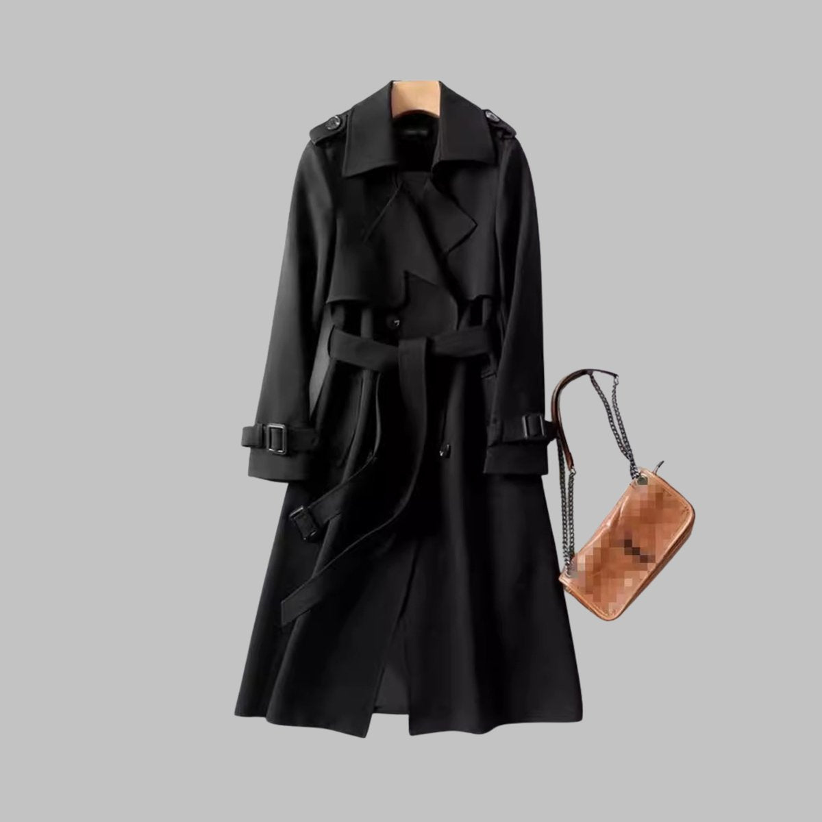 Gabardina elegante para mujer con doble botonadura, cinturón y largo a la rodilla