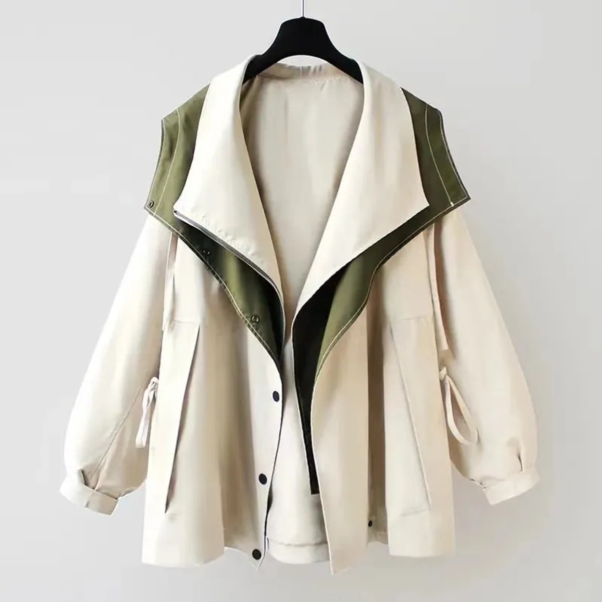 Gabardina impermeable oversize con doble cuello para mujer