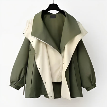 Gabardina impermeable oversize con doble cuello para mujer
