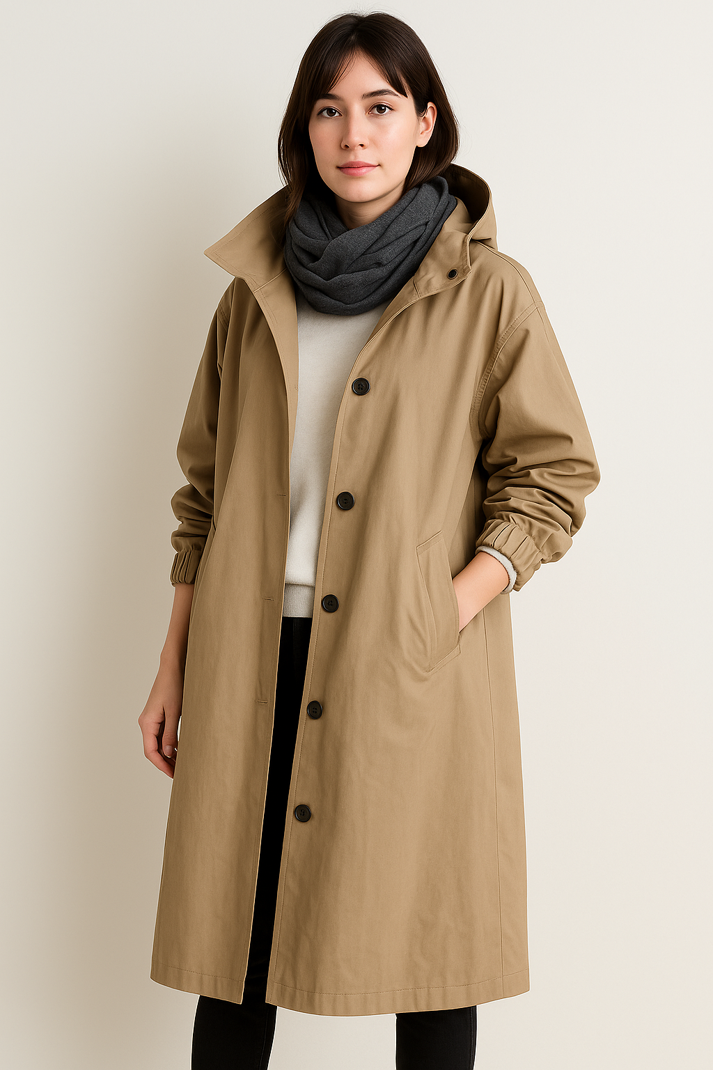 Gabardina larga con capucha para mujer – Edición de otoño