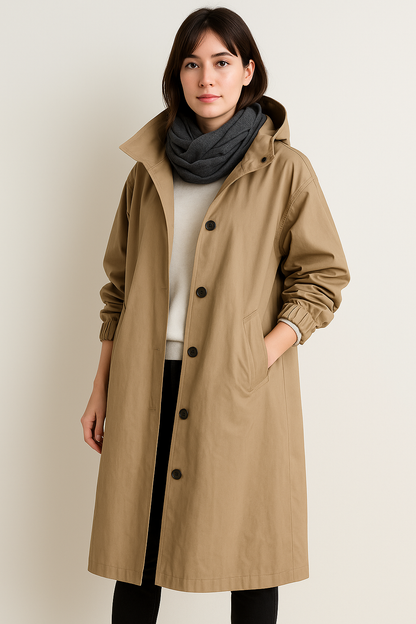 Gabardina larga con capucha para mujer – Edición de otoño