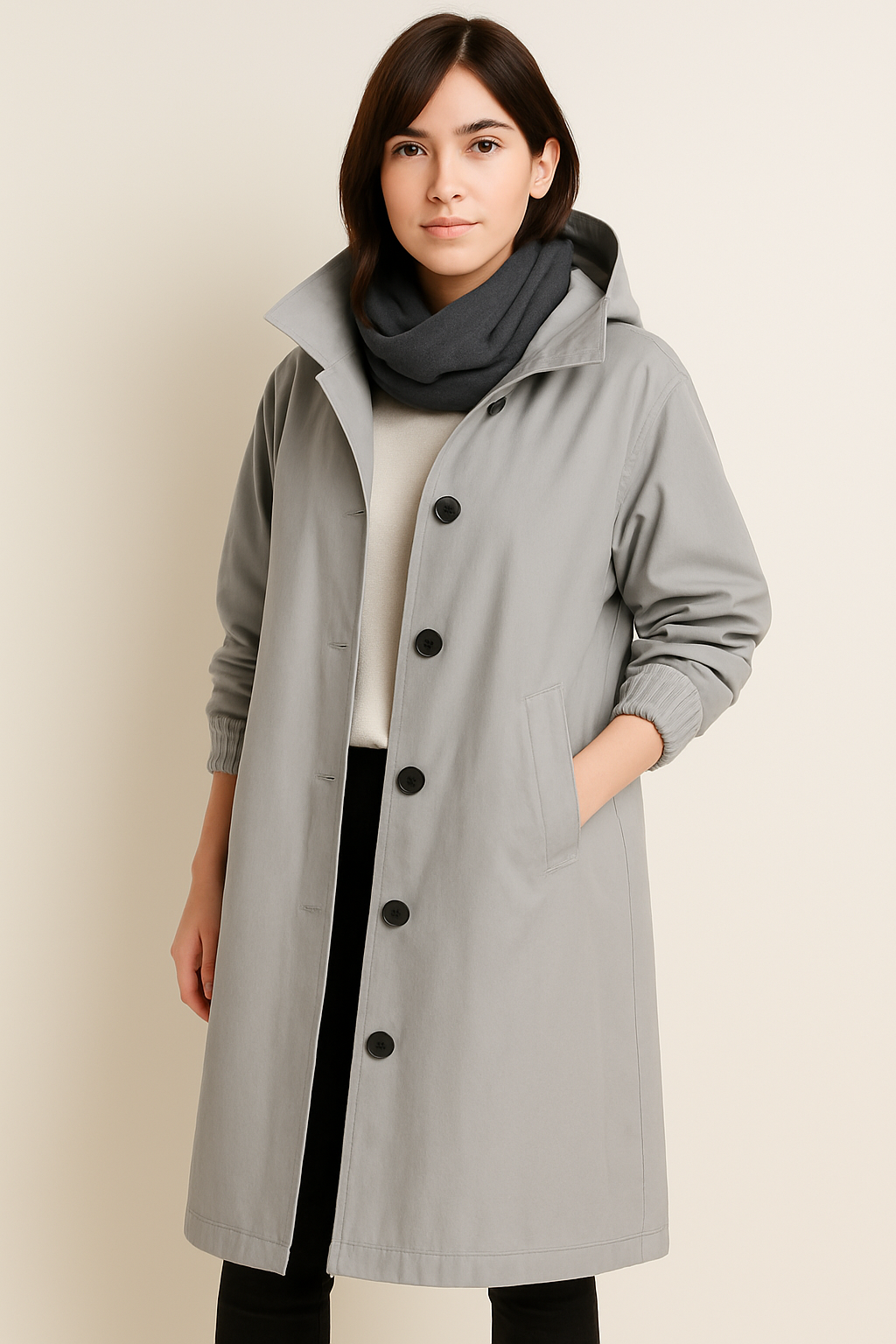 Gabardina larga con capucha para mujer – Edición de otoño