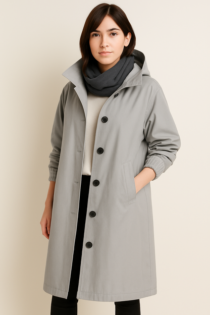 Gabardina larga con capucha para mujer – Edición de otoño