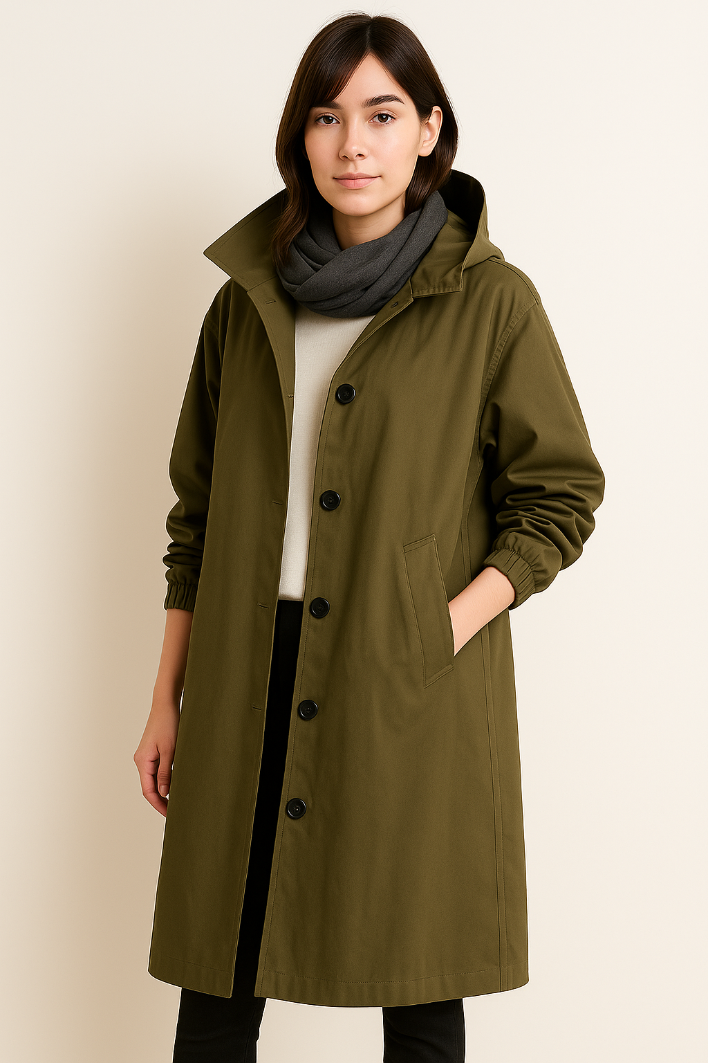 Gabardina larga con capucha para mujer – Edición de otoño