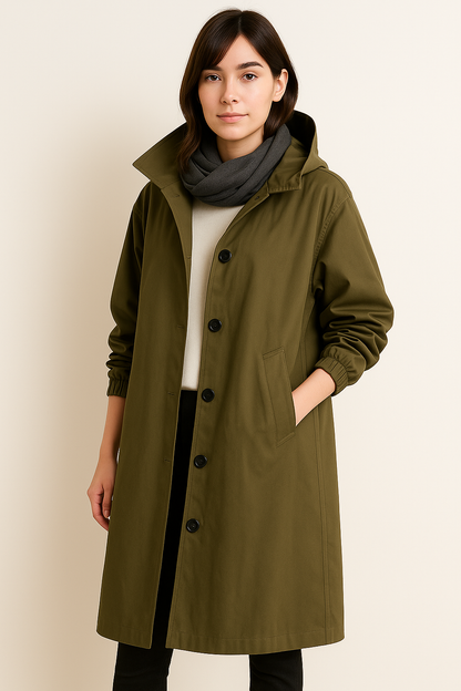 Gabardina larga con capucha para mujer – Edición de otoño