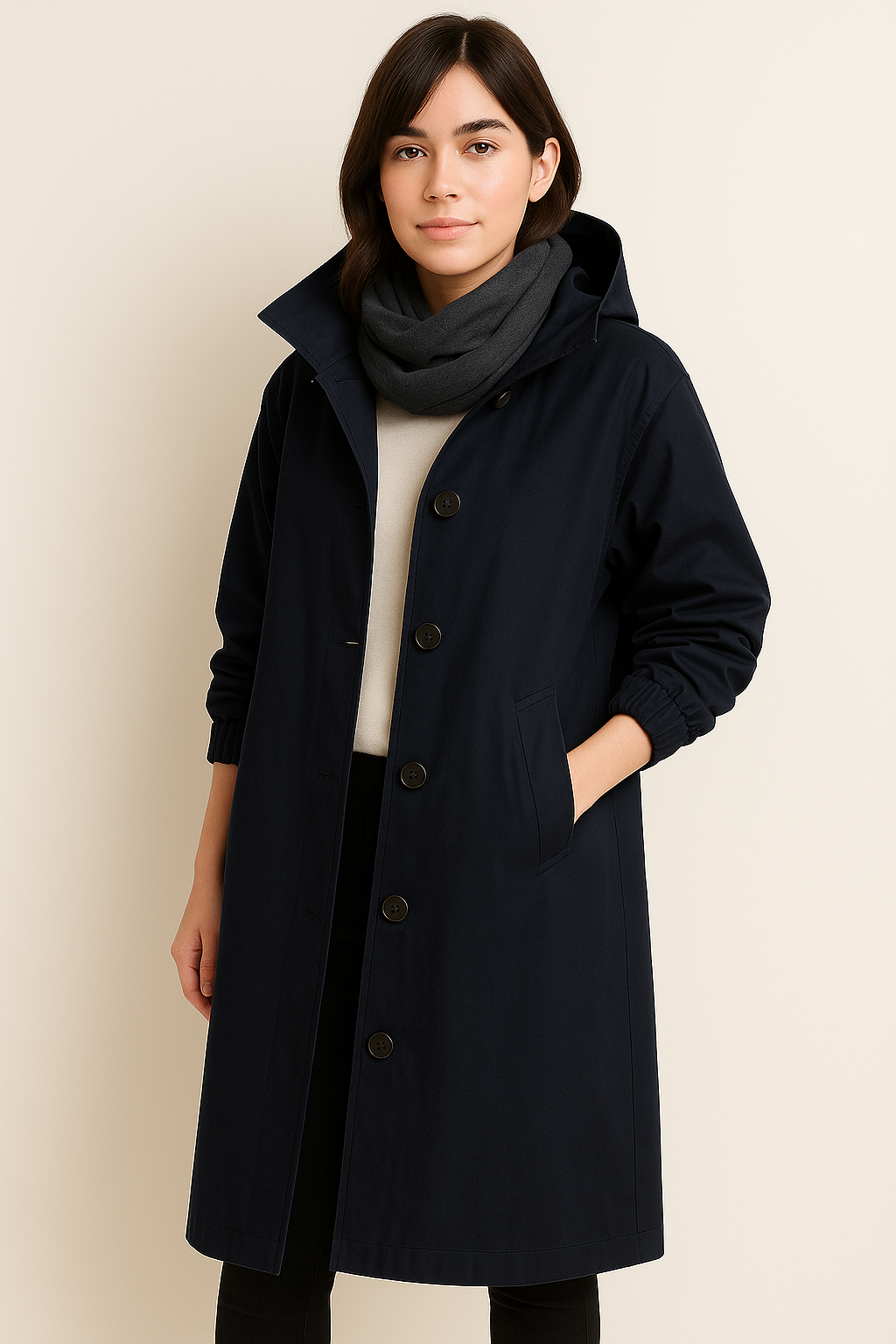 Gabardina larga con capucha para mujer – Edición de otoño
