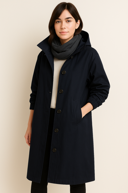 Gabardina larga con capucha para mujer – Edición de otoño