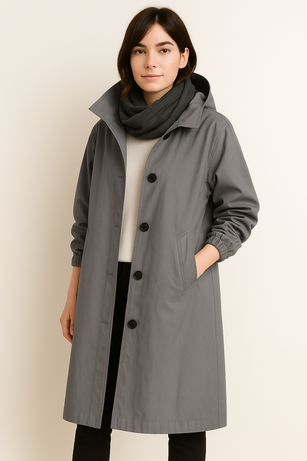 Gabardina larga con capucha para mujer – Edición de otoño