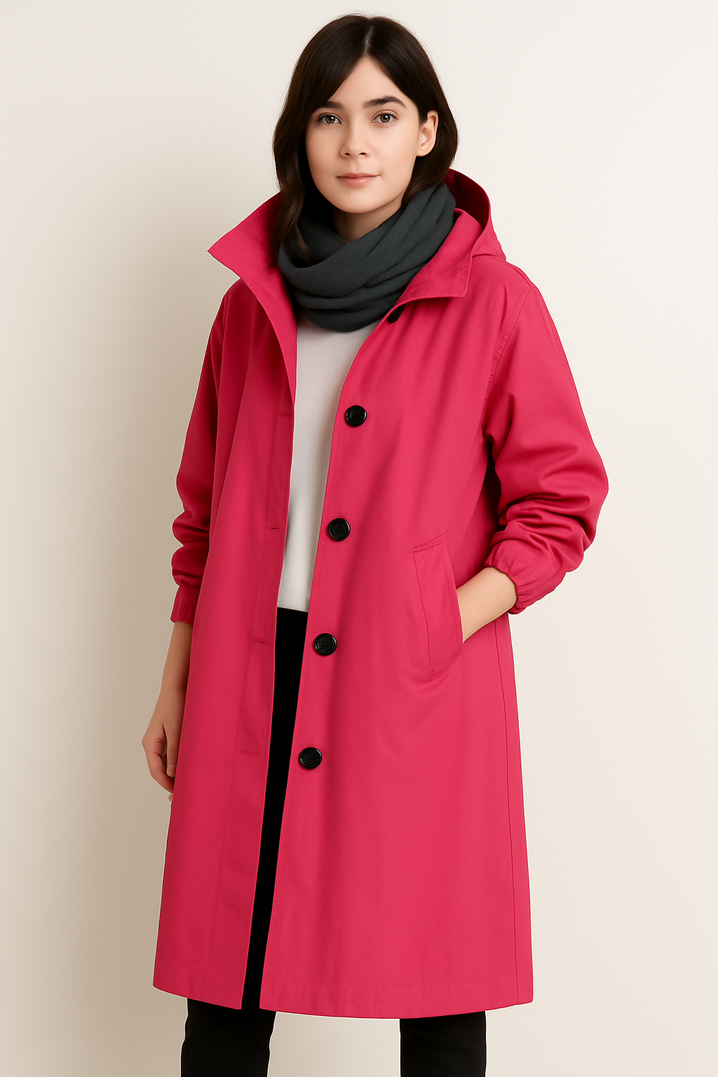 Gabardina larga con capucha para mujer – Edición de otoño