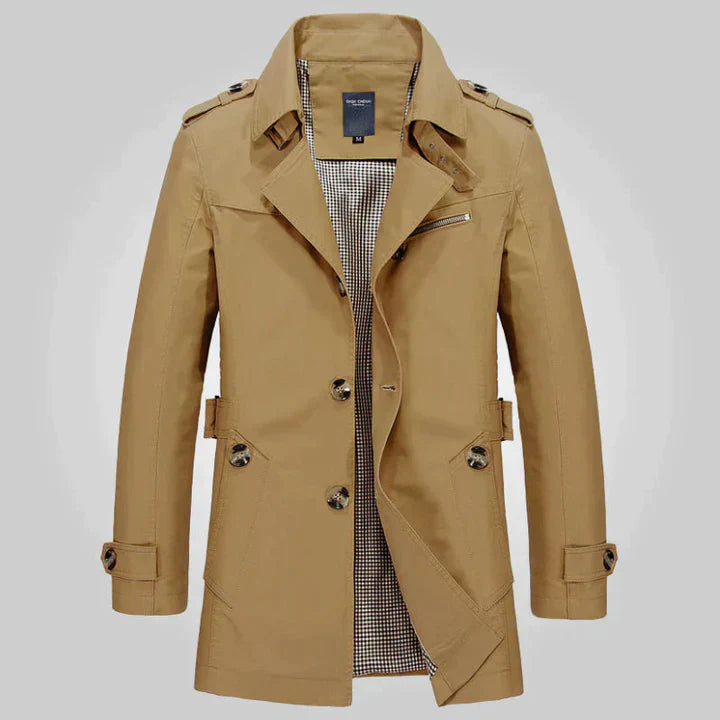 Gabardina larga cruzada para hombre