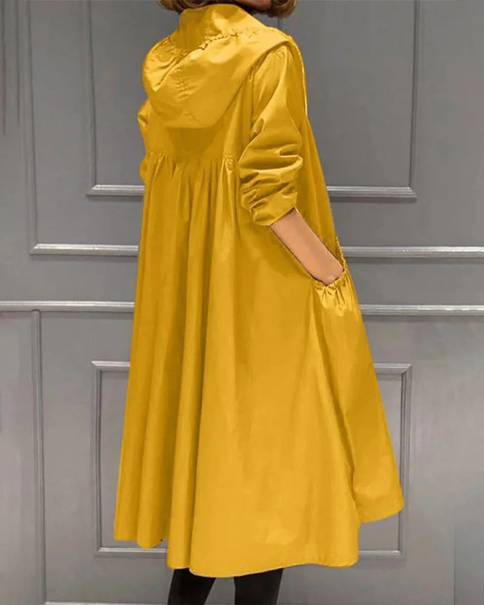 Gabardina larga impermeable con capucha para mujer