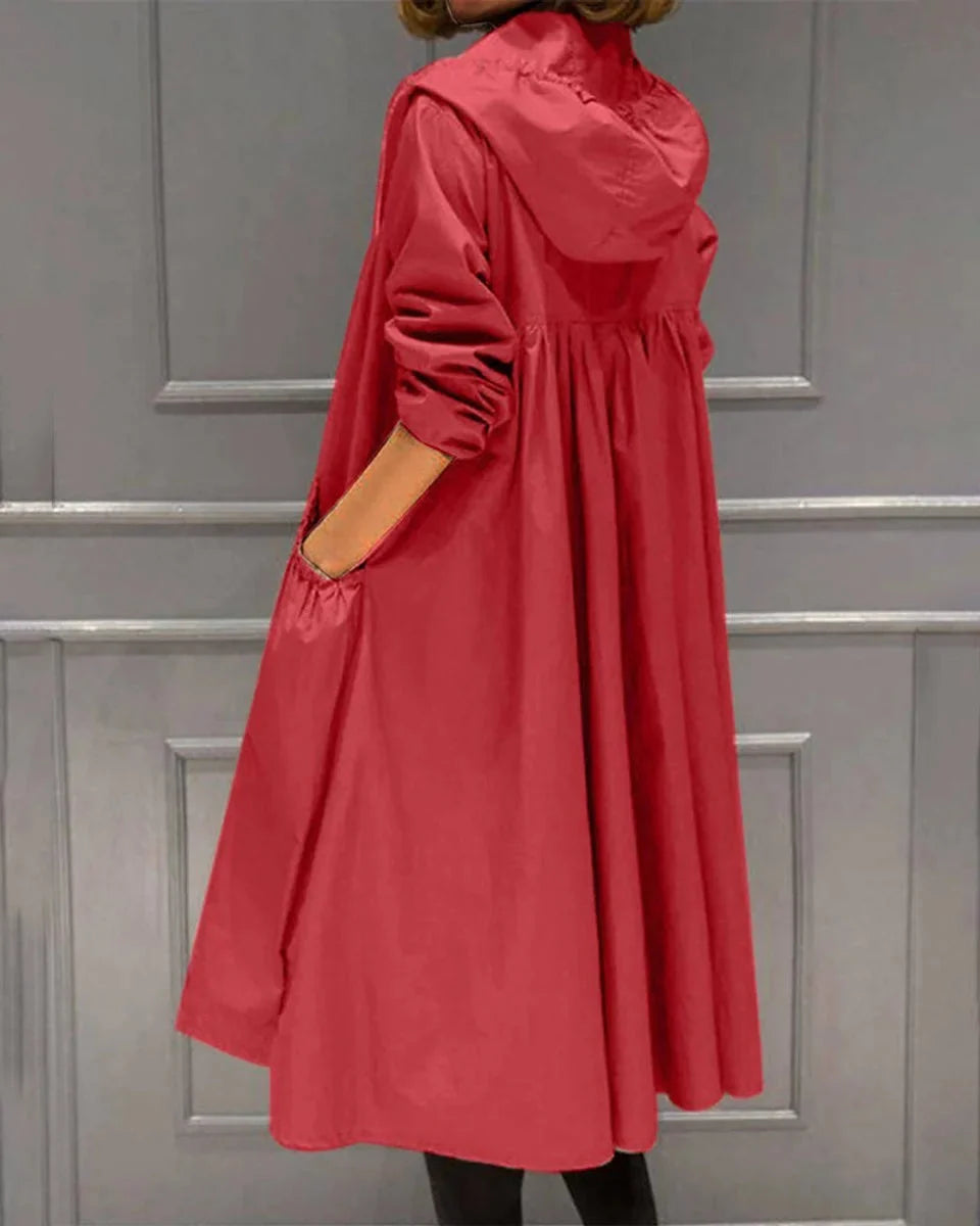Gabardina larga impermeable con capucha para mujer