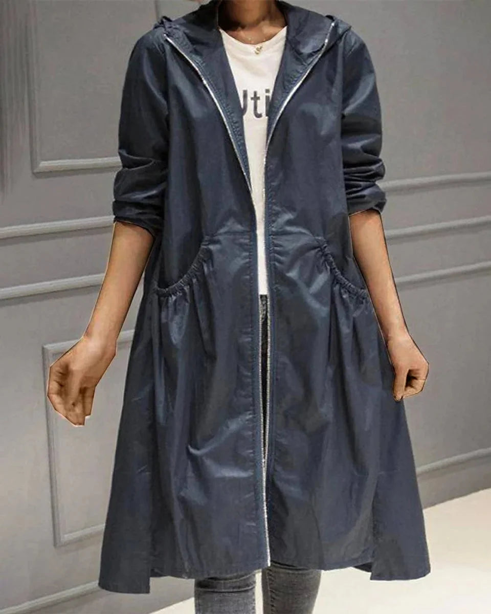 Gabardina larga impermeable con capucha para mujer