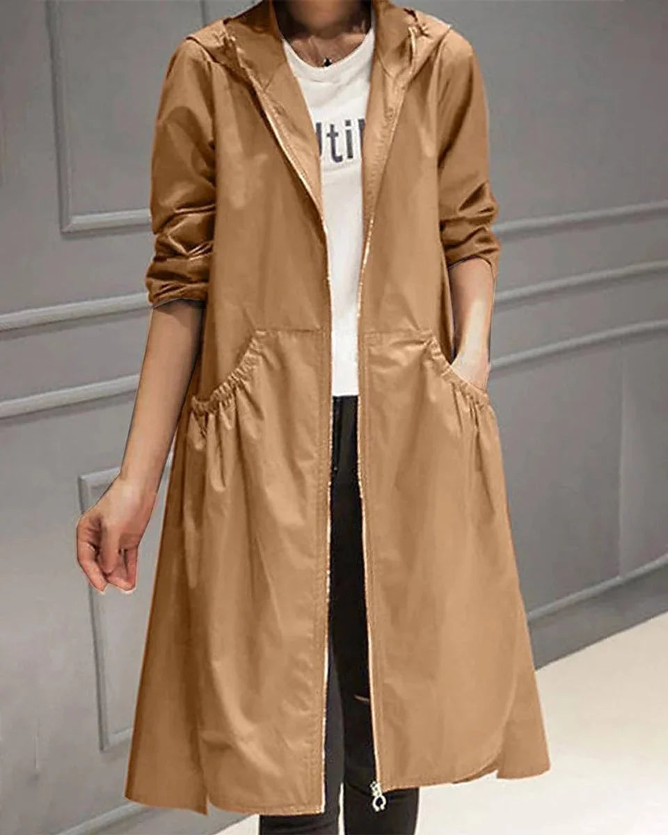 Gabardina larga impermeable con capucha para mujer