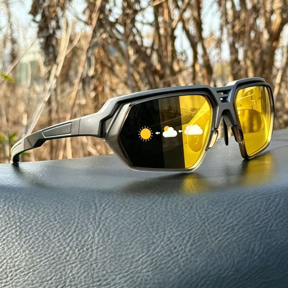 Gafas de sol deportivas fotocromáticas y polarizadas con lentes para visión nocturna y montura táctica envolvente