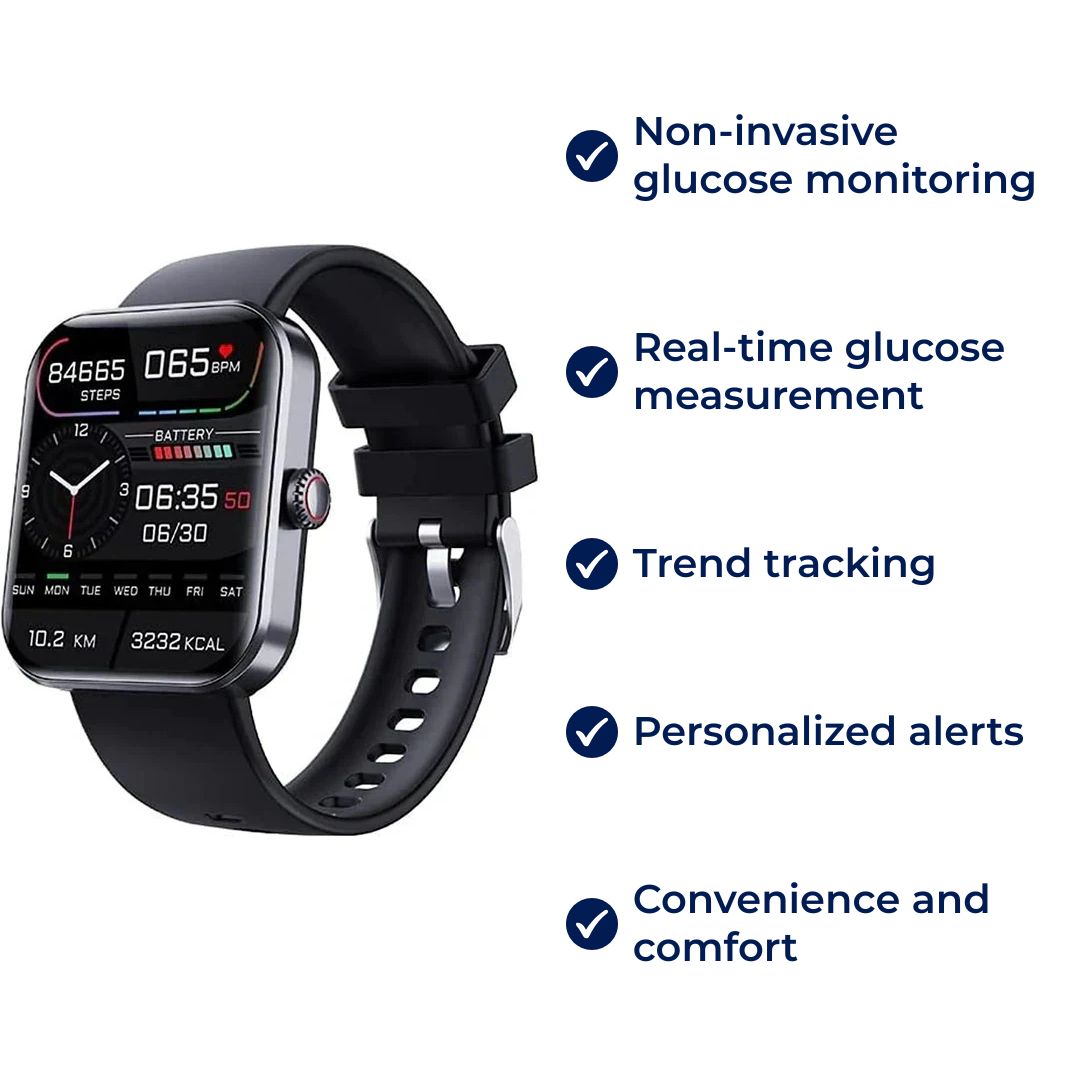 Glucowatch | Reloj Inteligente de Glucosa en Sangre No Invasivo – Monitoreo en Tiempo Real, Seguimiento de Tendencias y Alertas Personalizadas VierraSol